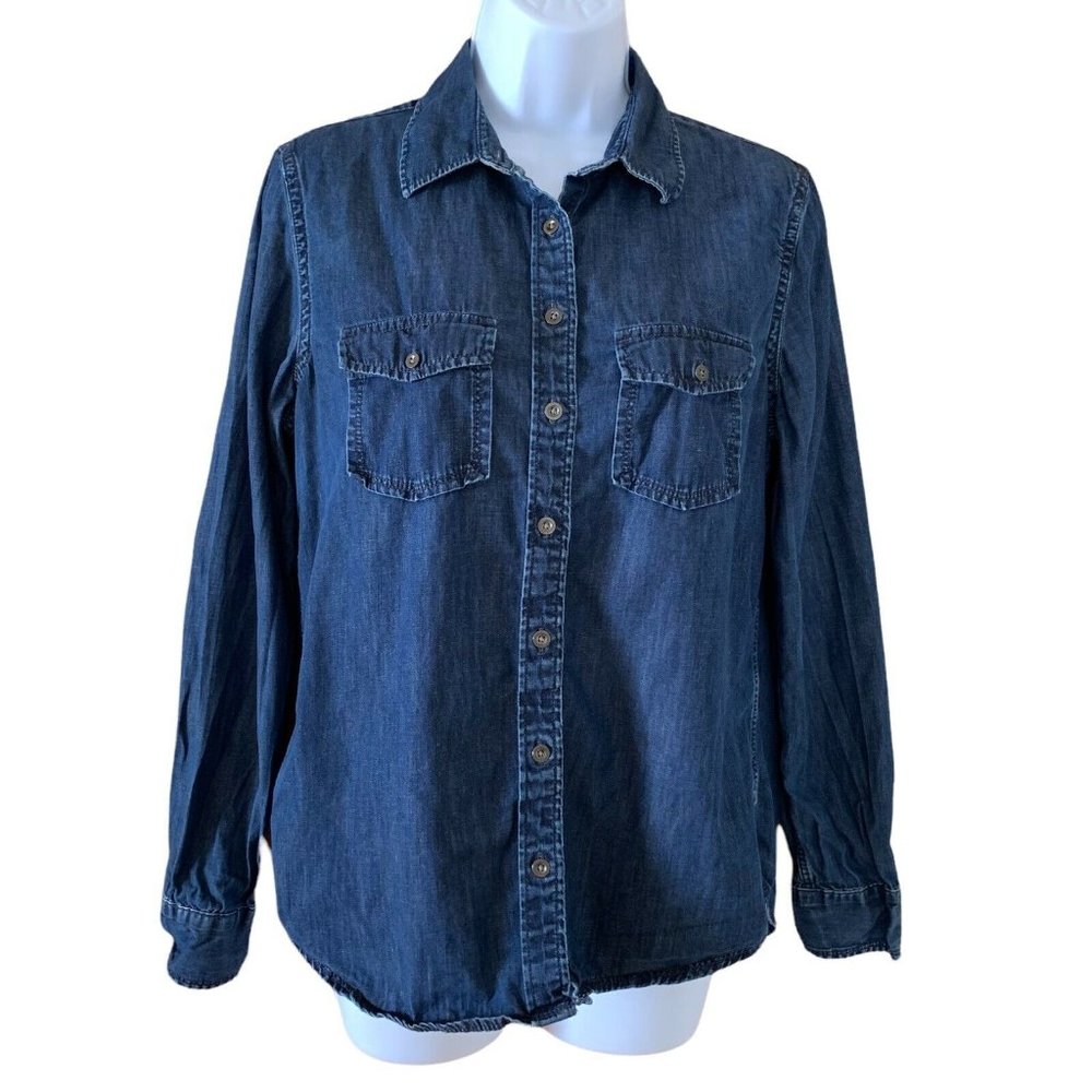 Banana Republic Blue Wash Denim Button Down Shirt Collared Medium Long Sleeves